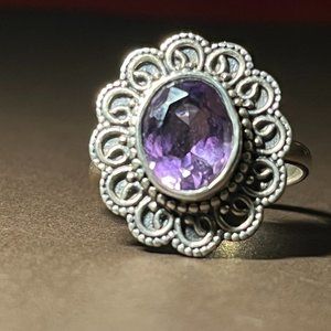 Sterling Silver Amethyst Flower Ring